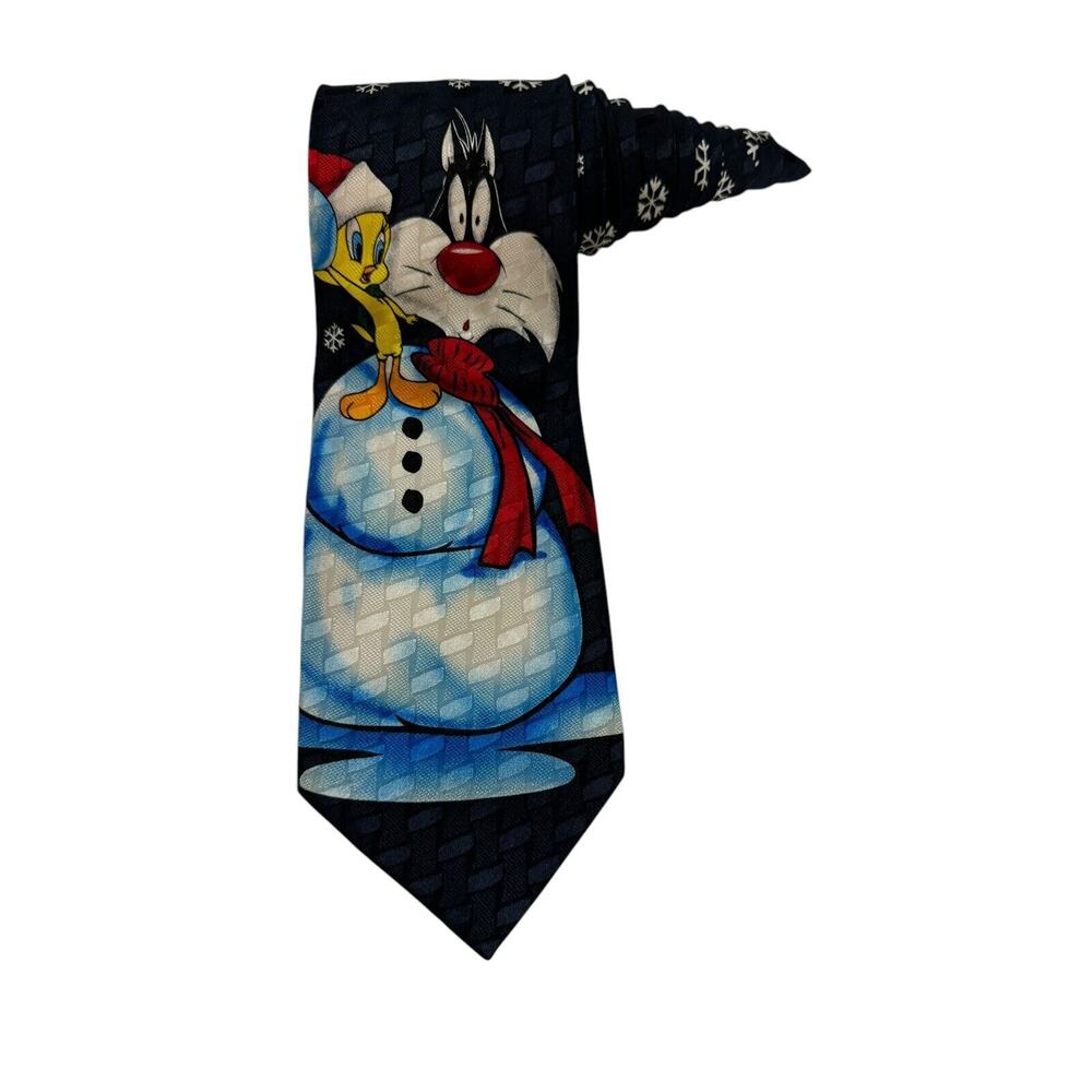 Looney Tunes Mania Sylvester Tweety Snowman Holiday Christmas Vintage Necktie